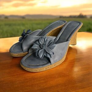 Fioni-90's/Y2K Vintage, Brown, Leather, Floral, Open Toe Heel Size‎ 8  *READ